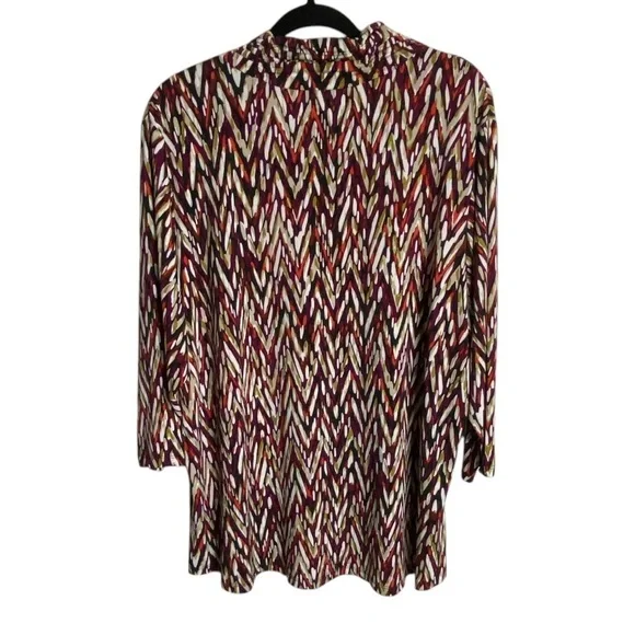 Susan Graver 2X Blouse Ruched Mock Neck Long Sleeve Geometric Shirt Lightweight - Picture 2 of 6